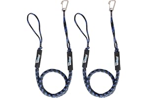 MALZE-NEWSEED Bungee Dock Lines for Boat, 7 Feet Shock Absorb Dock Tie Premium Mooring Ropes with 316 Stainless Steel Clip for Boat Pontoon Fender, PWC, Jet ski, Kayak, Power Boat, 2 PCS (Black&Blue)