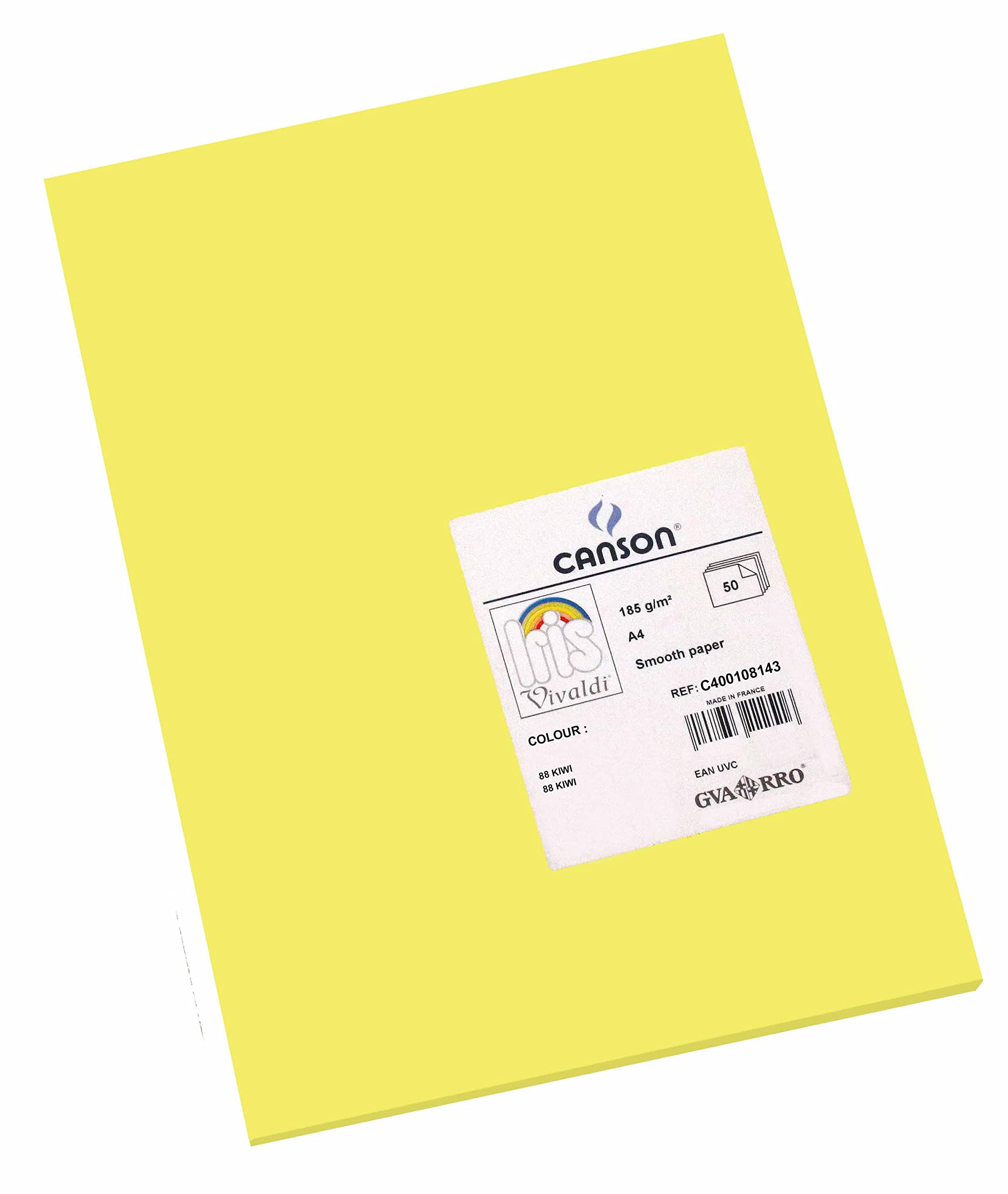 Canson Iris Vivaldi, Colored Drawing Paper, Soft, 185gsm, Sheet, A4-21x29.7cm, Kiwi Green