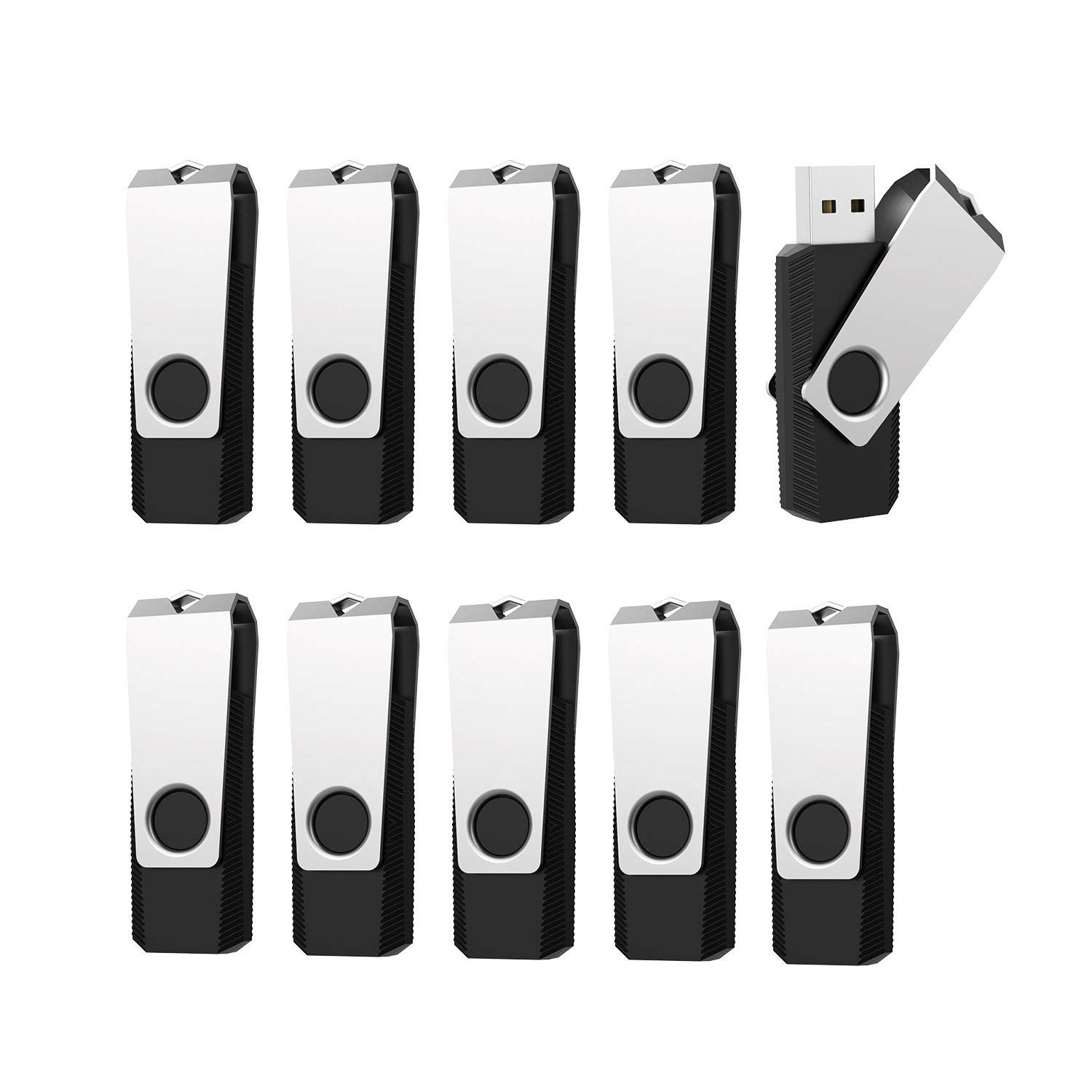 RAOYI 10 Pack USB Stick 16GB USB Memory Stick USB 2.0 Flash Drive Swivel Design Thumb Drive Pen Drive with LED Indicator (16GB, Black)