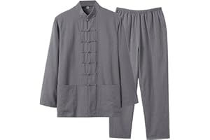 WaiYeeHei Men's Cotton Linen Blend Chinese Kung Fu Suit Martial Arts Wing Chun Uniform Shirt Pants Set Tang Costume Vintage