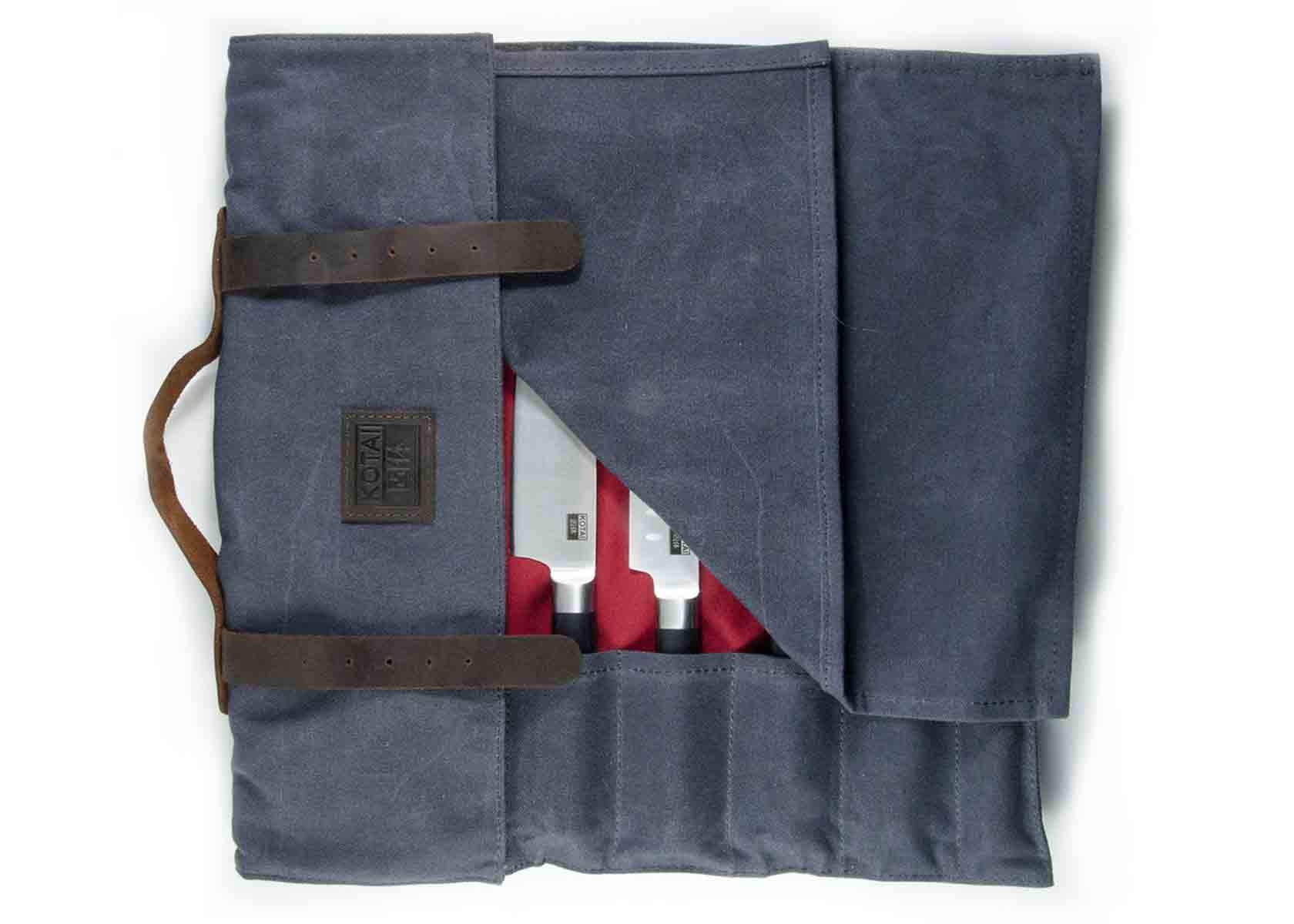 KOTAI | Leather Knife Roll-up | 8 Slots for 7 Knives and a Honing Steel | Ultra-Resistant Oilcloth | Leather Handles and Straps | Zipper Pocket | Handcrafted