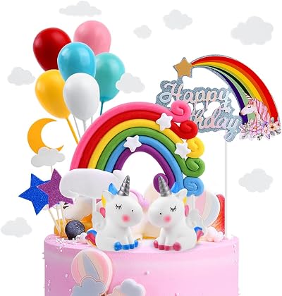 OSDUE 21PCS Unicorn Rainbow Cake Toppers Kids Birthday Party Decorations Kit