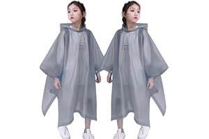 RUISHYY Rain Poncho for Kids (2 Pack), Reusable EVA Children Raincoat Ponchos Rain Jacket with Hood for 6-14 Girls Boys