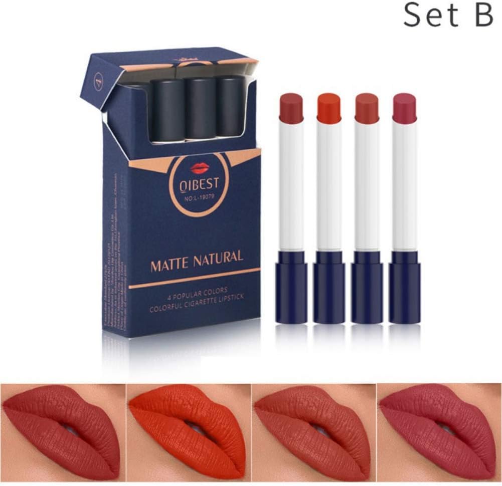 Matte Lipstick Set Cigarette Pack, 4 Colours Red Moisturizer Smooth Lip Stick, Long Lasting Waterproof Lipsticks, Women Makeup Cosmetic Velvet Lipsticks Christmas Gift