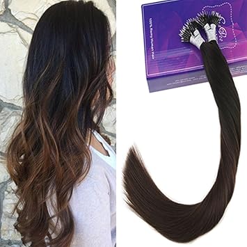 Laavoo 20 1bt4 Natural Black To Dark Brown Color Ombre Remy Nano Hair Extensions 7a Grad Unverarbeitetes Menschenhaar 50g In Jedem Paket Total 50