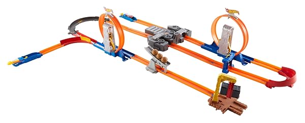 HOT WHEELS TOY CAR TRACK SET, TRACK BUILDER PLAYSET TOTAL TURBO TAKEOVER WITH 1:64 SCALE VEHICLE, MOTORIZED BOOSTER & MULTIPLE CONFIGURATIONS