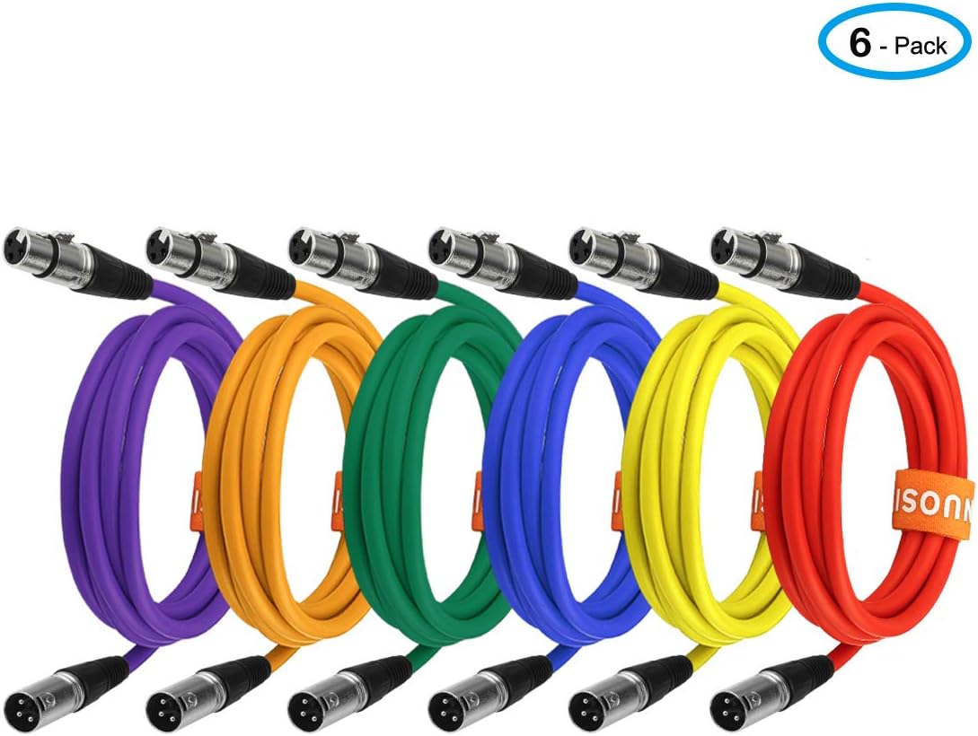 NUOSIYA XLR Cables, Microphone Cable PVC Colored Patch Cable XLR Male to Female Mic Cables, 3 Pin Balanced DMX Cables for Microphone Audio Mixer Speaker System (6ft, PVC, 6 Colors Packs)