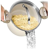 GOTHAM STEEL 5 Qt Ceramic Stock Pot Multipurpose Pasta Pot with Strainer Lid & Twist and Lock Handles, Nonstick Ceramic Pot f