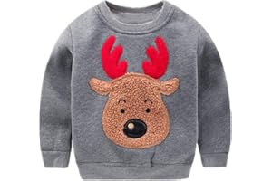 POPSHION Toddler Boys Christmas Sweatshirts Long Sleeve Pullover Shirts Reindeer Sweaters Xmas Cartoon Tee Sport Tops 1-7T