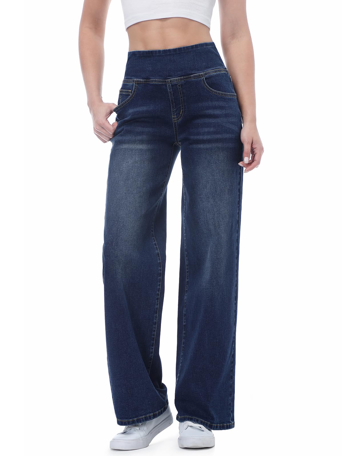 Photo 1 of *MINOR DAMAGE - USED*
Chasehot Pull on Wide Leg Jeans for Women, High Waisted Stretchy Baggy Trendy Tummy Control Straight Leg Jeans Denim Pants,Dark Indigo Wash-M