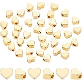 PH PandaHall 24K Gold Plated Heart Beads,40pcs Brass Spacer Beads Metal Heart Charm Beads for DIY Necklace Bracelet Earring Craft Valentine Mother's Day Thanksgiving Wedding Jewelry Making