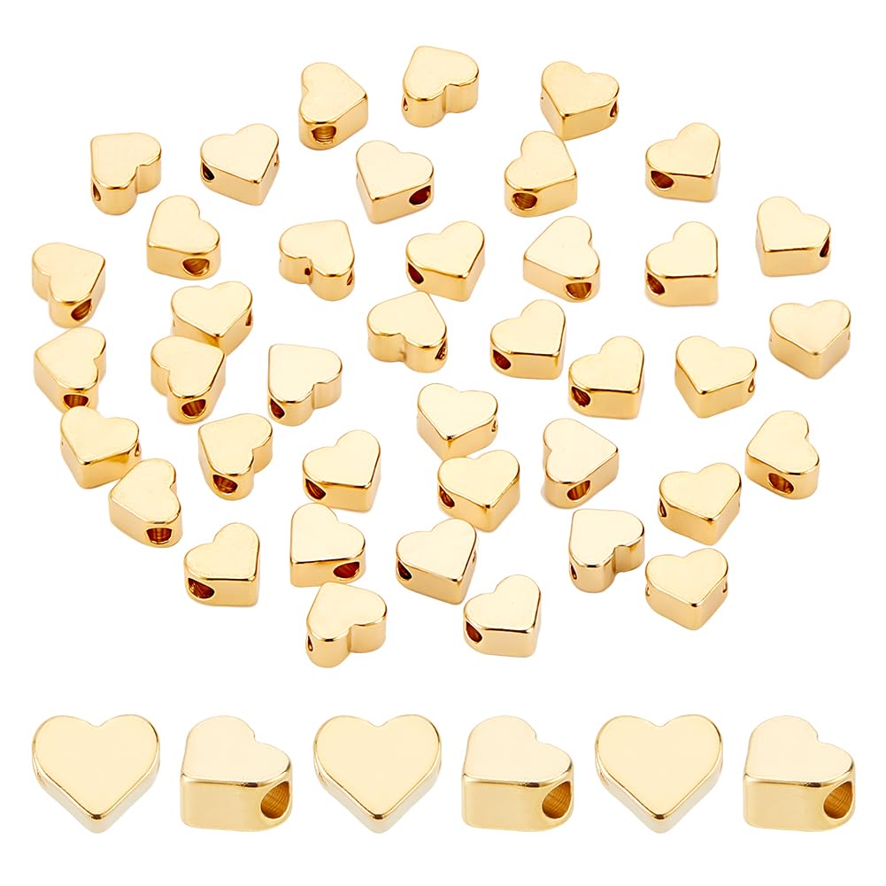 PH PandaHall 40pcs 24K Gold Plated Heart Spacer Beads Metal Heart Charm Beads for Mother's Day DIY Necklace Bracelet Earring Craft Wedding Jewellery Making