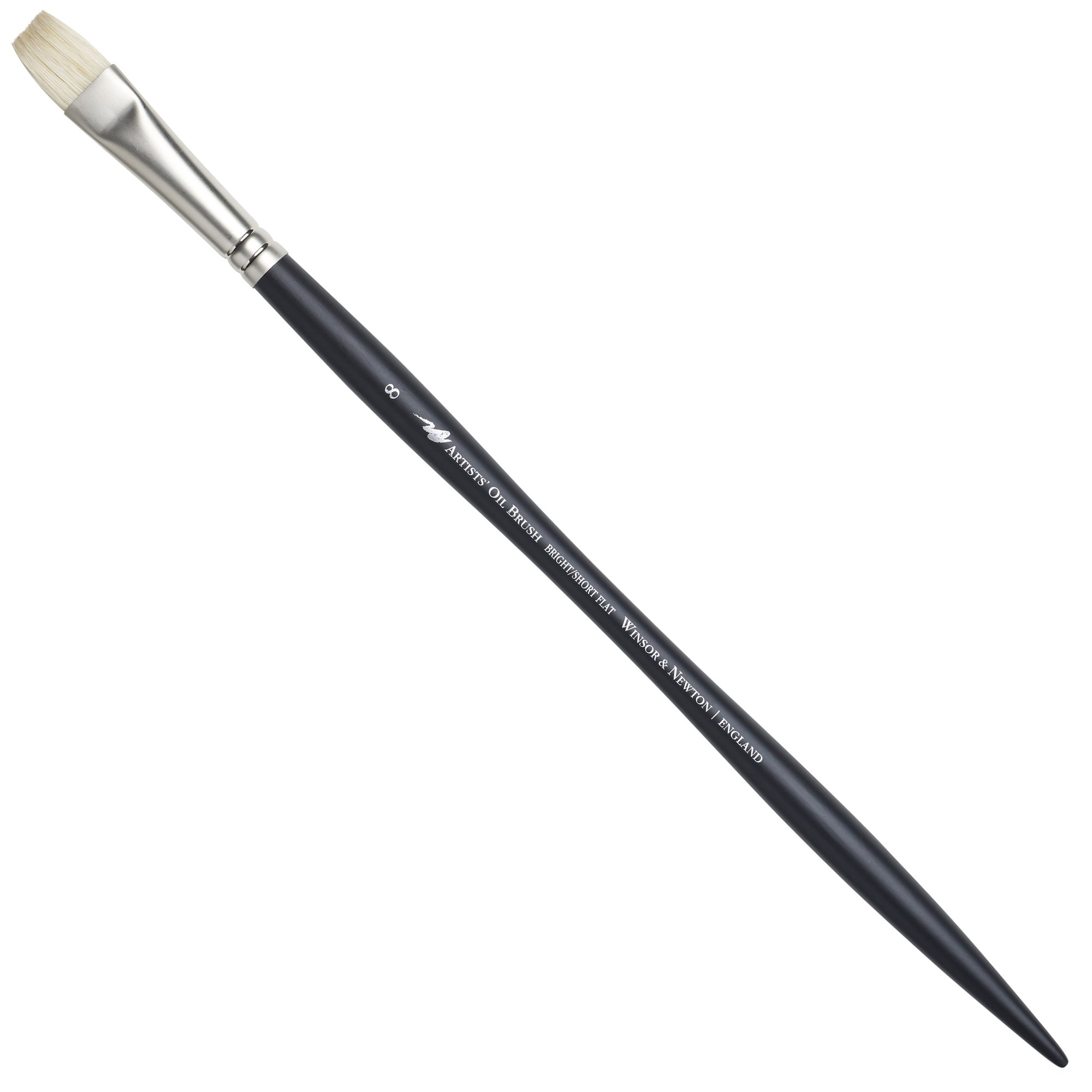 Winsor & Newton Artists' Oil Brush-Bright (Long Handle), Chungking Bristle, Black, #8