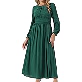 Seta T Women's Cocktail Party Dresses Crewneck Lantern Long Sleeves A-Line Chiffon Maxi Formal Dress