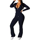 PINSV Women 2 Piece Outfits Workout Bodycon Tracksuit Long Sleeve Zip Up Hoodie Jacket Matching Flared Pants Sets