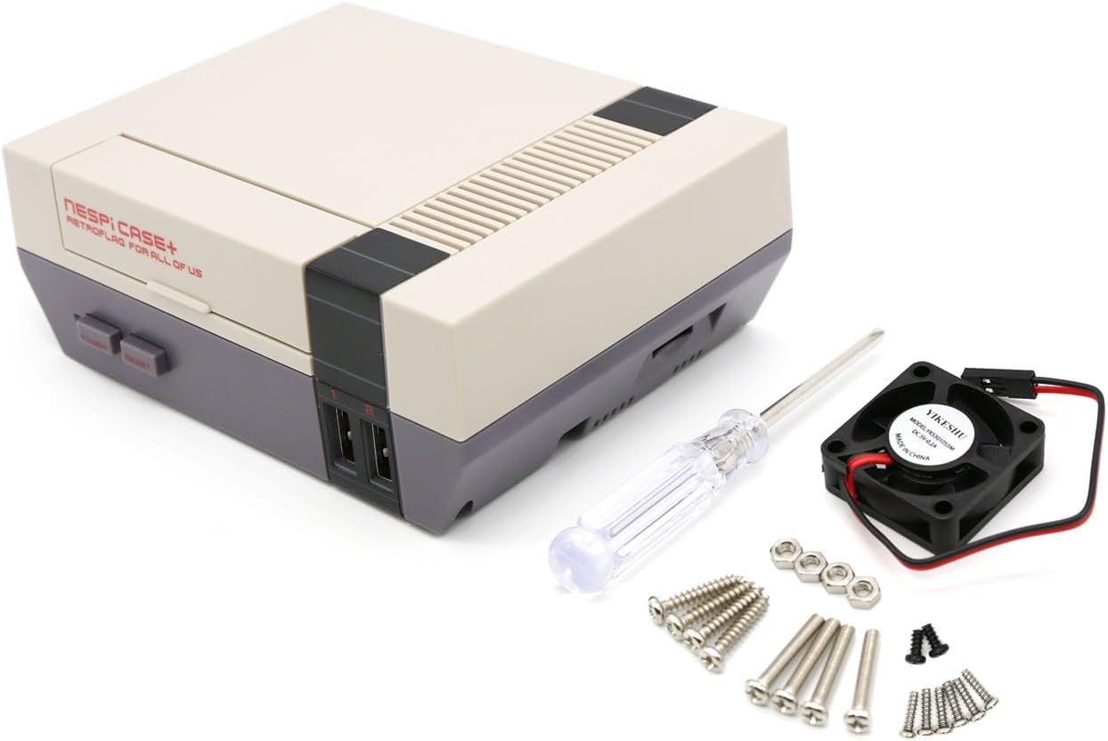YIKESHU NESPI CASE+, Retroflag Nespi Case+ Plus Functional Power Button with Safe Shutdown for Raspberry Pi 3 B+ (B Plus), Carring Small Brushless Cooling Fan