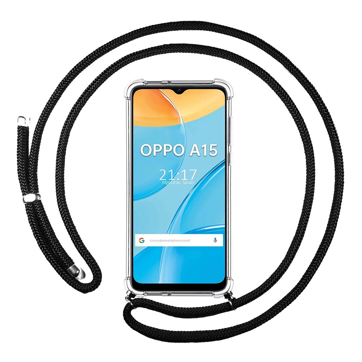 Tumundosmartphone Case Pendant Transparent for Oppo A15 with Cordon - Black