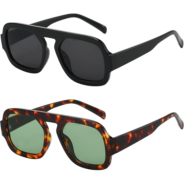 Trendy Square Aviator Sunglasses for Women, Vintage Flat Top Designer Shades Amazon.com: MUNSADE Trendy Square Aviator Sunglasses for  main image 2