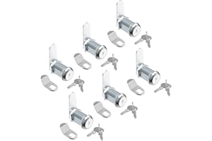 Jayseon 6 Pcs Mailbox Lock, 1-1/8" Cabinet Locks and Cam Locks for Toolbox Keyed Alike, Secure Drawer and File Cabinet with Dust Cover, Zinc Alloy Silver Metal