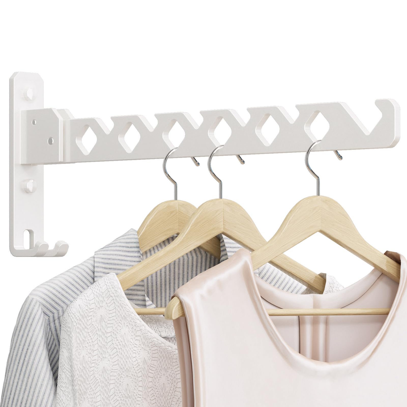 dancrul Wall Mounted Clothes Drying Rack, Wall Clothes Hanger Foldable, Laundry Hanger Hook for Bathroom, Wall Clothes Rack Indoor, Perfect for Small Spaces, White