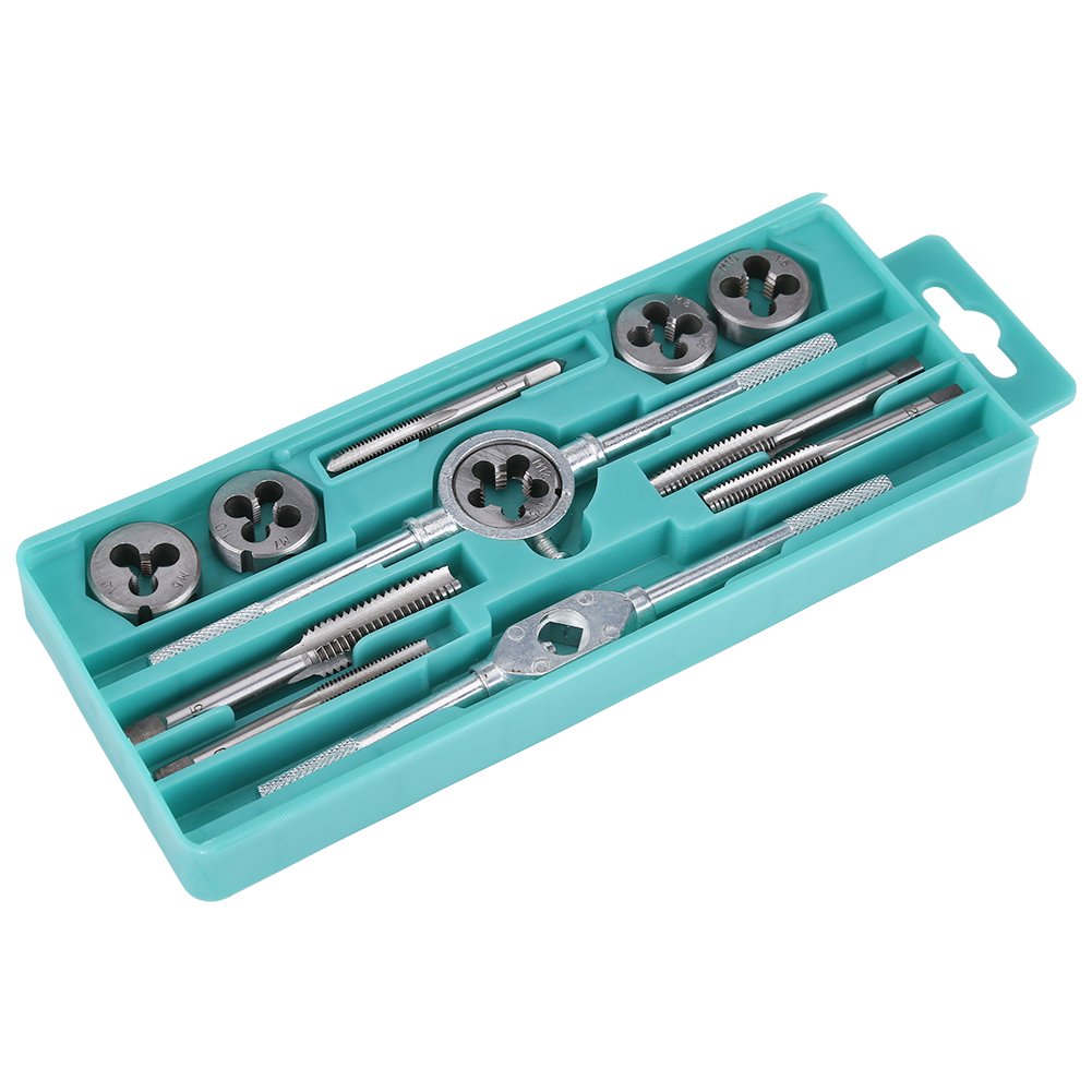 12pcs M6-M12 Hand Tap and Die Set Screw Nut Thread Taps Dies Wrench Tapping Tool with Wrench Handle Hand Tool Kit