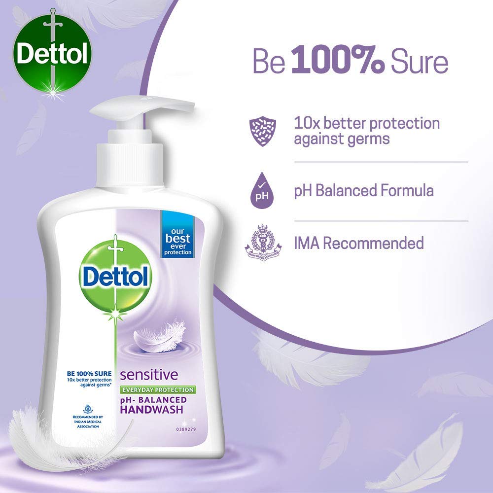 Dettol Liquid Sensitive Handwash - 200 ml with Free Dettol Original Liquid Hand Wash Pouch - 175 ml (Any Variant) : Beauty