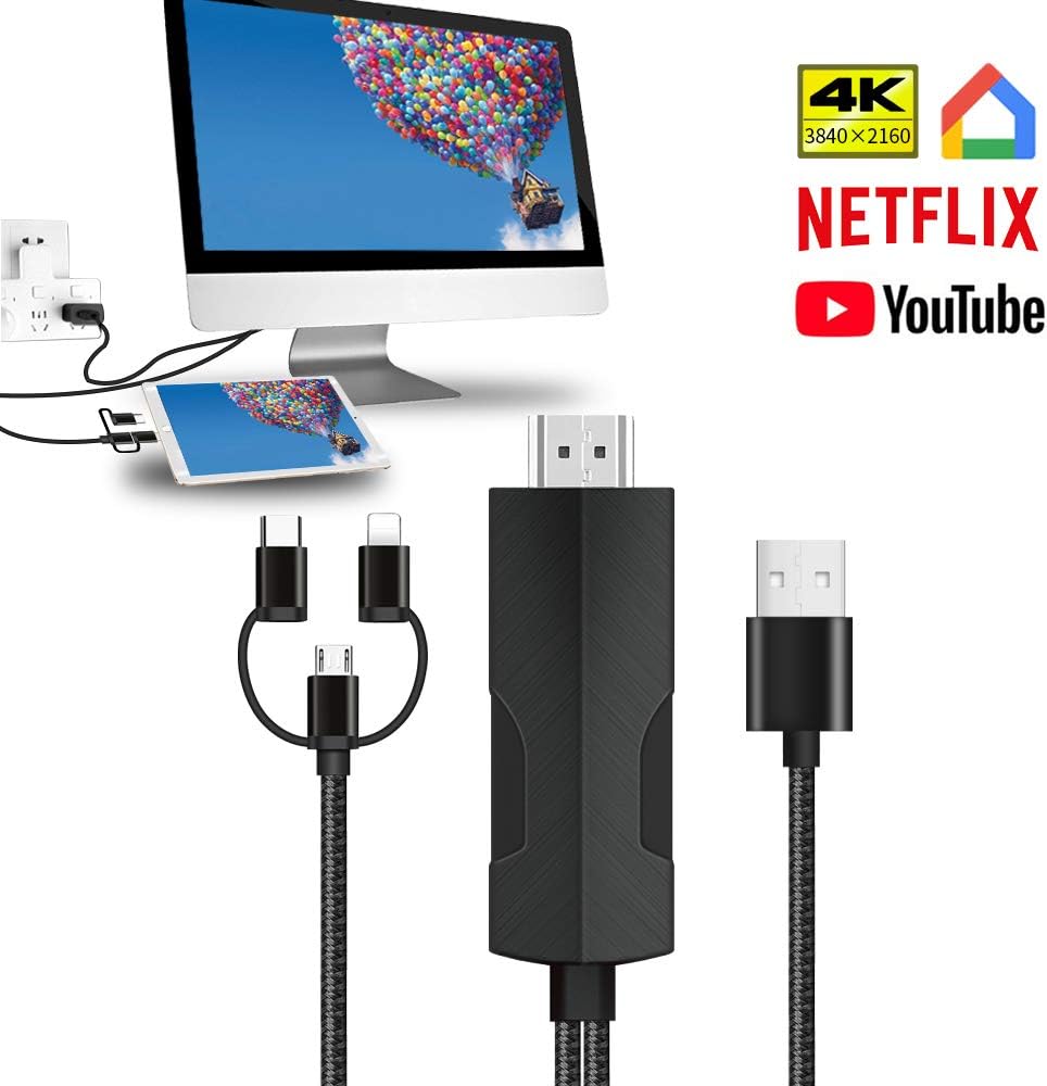 YEHUA Adaptador USB C Phone a HDMI,3 en 1 cable de Lighting HDMI ...