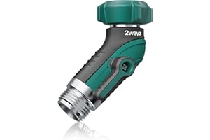 2WAYZ 45-Degree Garden Hose Shut Off Valve - Heavy Duty Metal Garden Hose Elbow Connector with Shut Off Valve - No Leak Water Hose Adapter for Outdoor Faucet Extender - 2x3x4-Inch (Black,Green)
