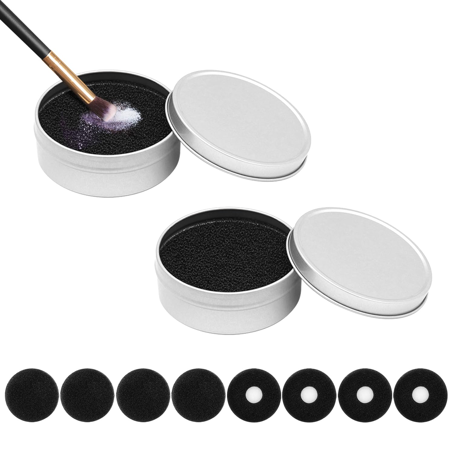 MABAHON 2 Pack Color Removal Sponge Makeup Brush Cleaning Box with 8 Replacement Sponge Makeup Brush Quick Cleaner Brush Beauty Tool