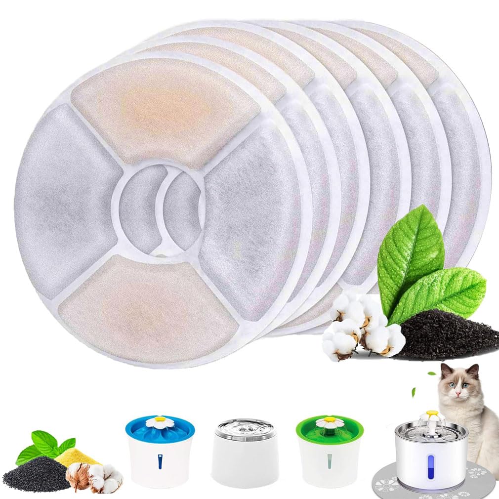 6Pcs Cat Water Fountain Replacement Filters, Triple Action Replacement Pet Filter Cartridges with Resin and Activated Carbon