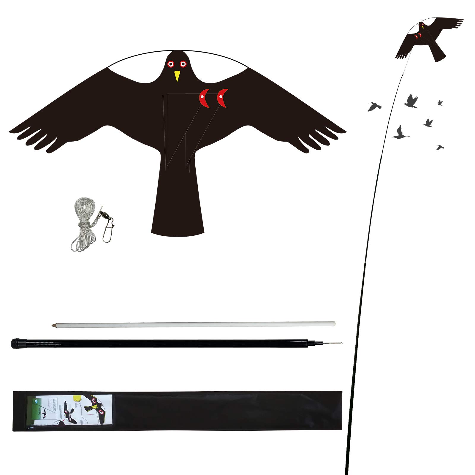 Laptony Bird Scarer Flying Kite Crops Farm Protector Bird Hawk Flying Kite with 4m Telescopic Pole