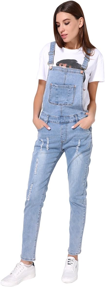 GCAROL Women's Strap Ripped Jeans Jumpsuits Denim Overalls