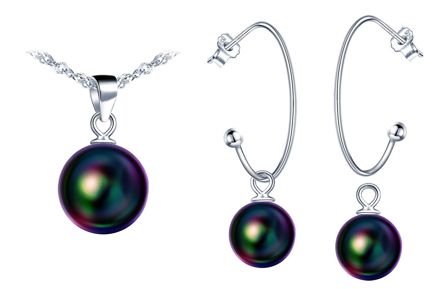 Yumilok Pearl Hook Earrings Necklace Sets 925 Sterling Silver Jewelry Sets