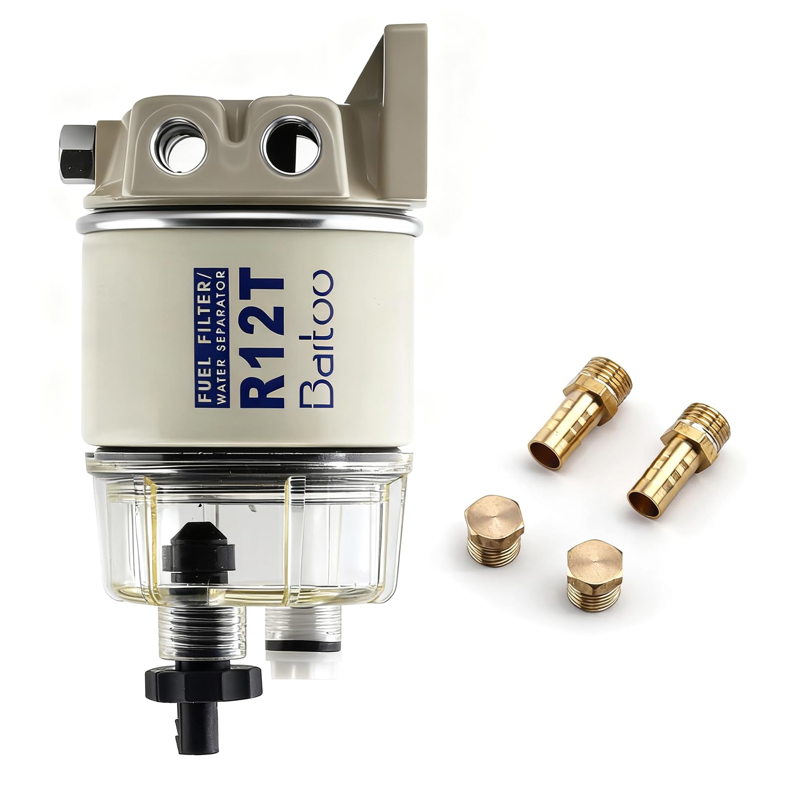 Photo 1 of R12T Fuel Water Separator Fuel Filter/Water Separator Marine Complete Kit 10 Micron Filter Replaces Racor S3240 120AT R12T NPT ZG1/4-19 Fit 3/8 Inch NPT Outboard Motors for Gas & Diesel Engines