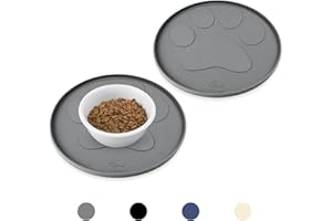 Ptlom Grey Silicone Pet Feeding Mats for Food and Water, Foldable Pet Placemat Non-Slip Waterproof Mats for Small and Medium Cats and Dogs, Raised Edge Prevents Residue from Spilling onto The Floor