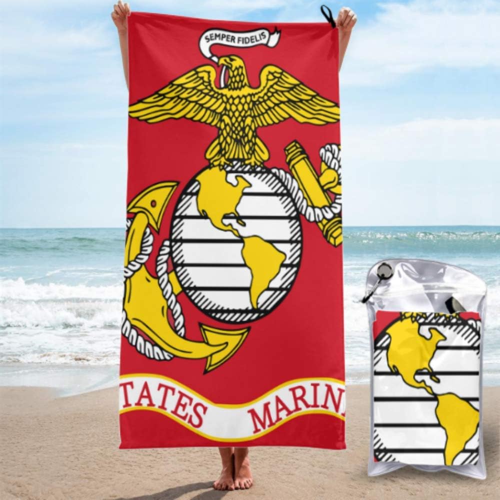 JOCHUAN Mens Beach Towel America Flag Marine Corps Military Armed