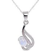 Gemkora Natural Rainbow Moonstone Gemstone Oval Cabochon Dainty Pendant Necklace, June Birthstone, Healing Crystals Women Jewelry in 925 Sterling Silver Chain 18 inch