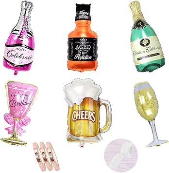 Folienballon Sektflasche Deko Set 6 Stuck Champagner Weinflasche Mit Glas Helium Luftballons Riesen Inflated Aluminiumfolie Ballons Fur Geburtstag Urlaub Hochzeit Party Dekoration Xxxl 100cm Amazon De Spielzeug