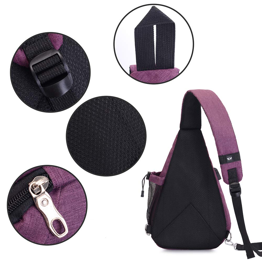 Zaino Monospalla SINOKAL Borsa Monospalla per Uomini Donne Tela Petto Spalla Marsupio Messaggero Zaini con Porta di Ricarica per Sport Outdoor Palestra Viaggi Trekking (Viola)
