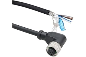 HangTon Right Angle M12 A-Coded 5 pin Female Actuator Sensor Electrical Cable to Bare Wire for Industrial Controls Automation, Device Network DeviceNet, CANopen, IO Link, Profibus 3m