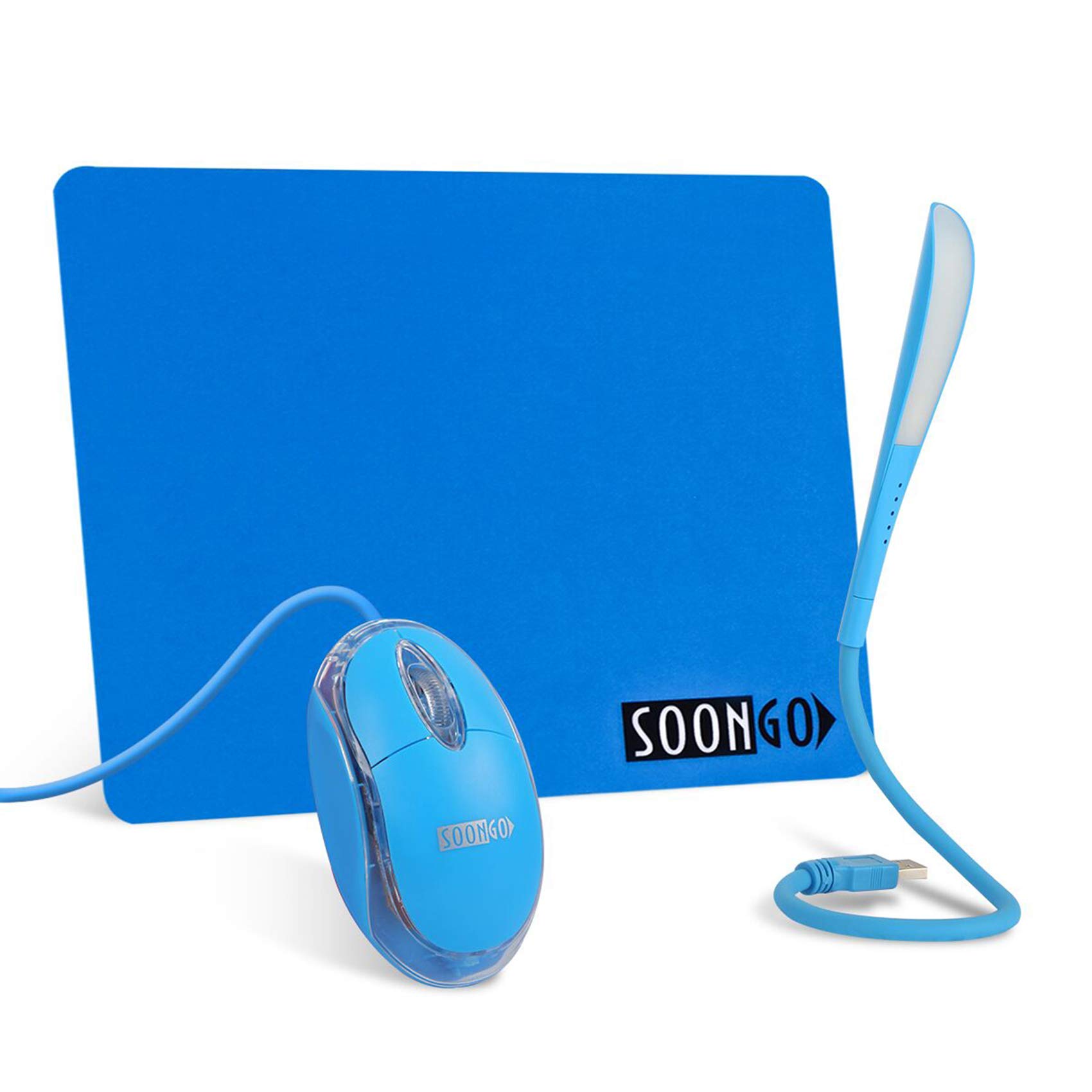 SOONGO Mini Mouse Pad Kids Mouse for Laptop USB LED Light 3 in 1 Gift Combo Mouse Pad Non-Slip Rubber Base USB Reading Lamp with Dimmable Touch Switch
