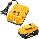 20v Max Battery Replacement for Dewalt Battery 5.0Ah with DCB112 Battery Charger Station for DCB200 DCB120