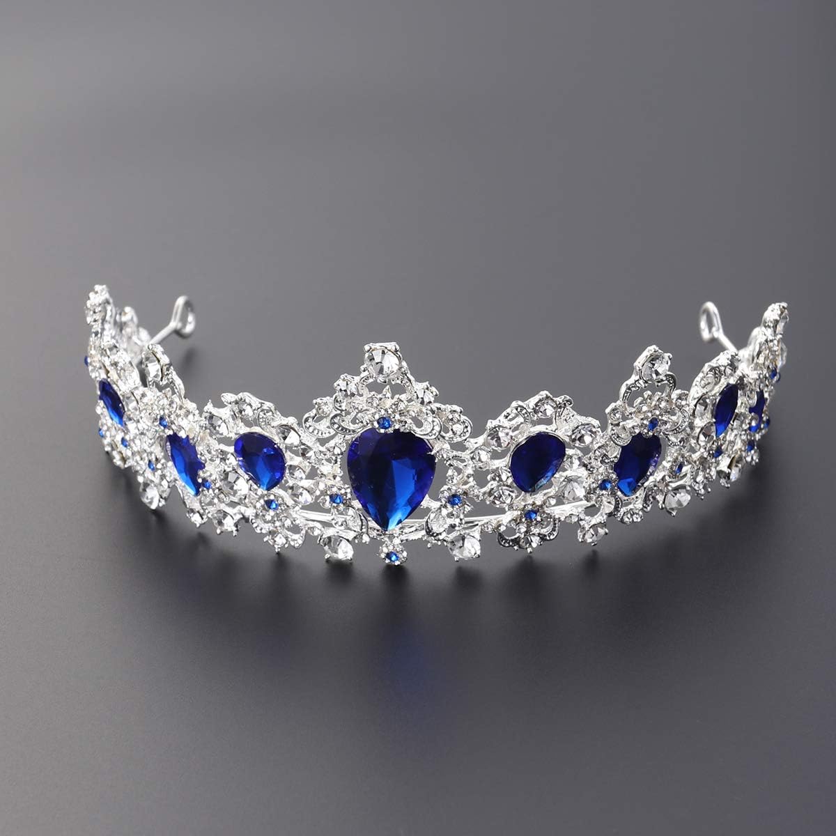 Lurrose Blue Crystal Tiaras Princess Baroque Crown Wedding Bridal Royal Headpiece for Women Girls Wedding Dancing Party - Image 3