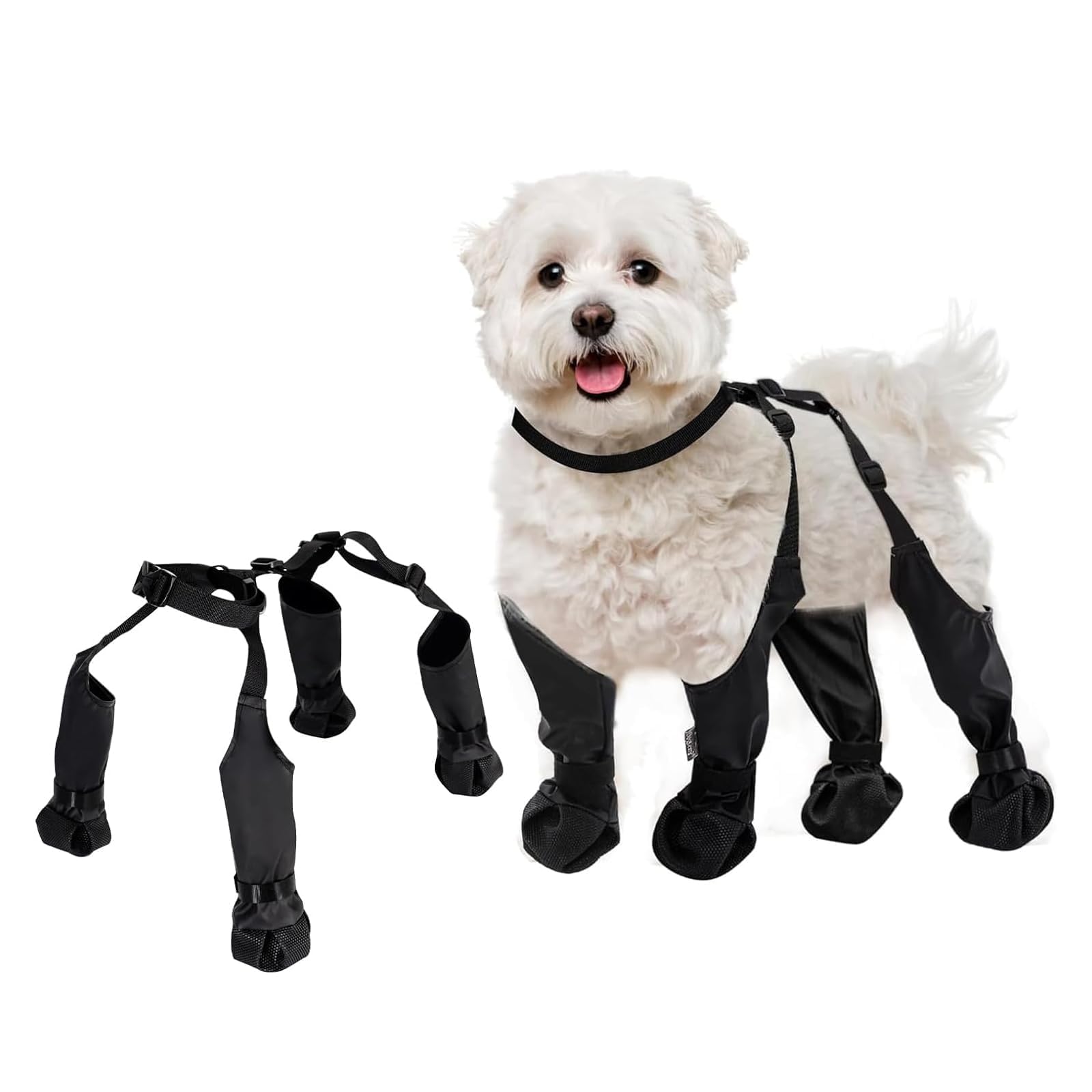 Photo 1 of BECROWM Waterproof Dog Boots, Dog Paw Protector for Small Medium Dogs, Adjustable Dog Boots Pet Shoes for Outdoor Walking Soft Dog Shoes Pets Paws Protector (Black, New-M)
