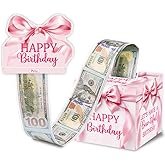 Pink Bow Birthday Money Gift Boxes for Cash, Bow-Tiful Birthday Money Pull Box for Women Girls