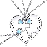 Vadmans BFF Heart Necklace Sterling Silver Heartbreak Moonstone Pendant for Best Friend Sister Jewelry Friendship Gifts for Women Mother and Daughter