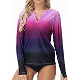Rash Guard for Women UPF 50+ Swim Shirts 1/4 Zip Long Sleeve SPF UV Protection Shirts No Bottom Tops with Thumb Hole