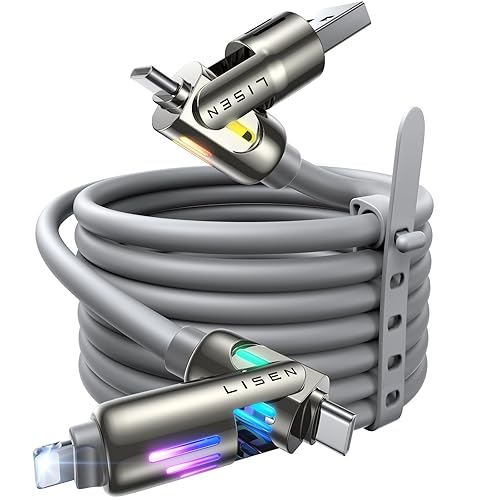 LISEN USB C to Lightning Cable, 240W 4 in 1 Charging Cable 6.6FT, Chubby USB A/C to C/Lightning with Light for iPhone Air 17 16 15 14 Pro/MacBook/iPad/Samsung/Switch 2, Multi Chargers for All Devices