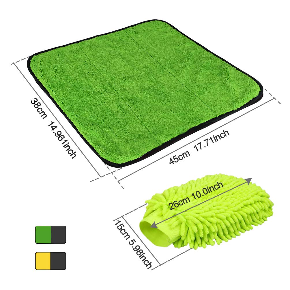 Oladwolf Mikrofasertücher zur Autopflege,2 Stück Mikrofaser Poliertuch + 1 Auto Waschhandschuh,Extrem saugstark und Weicher Auto-Trockentuch zum Auto Lackpflege,Waschen,Putzen und Polieren 45x38cm