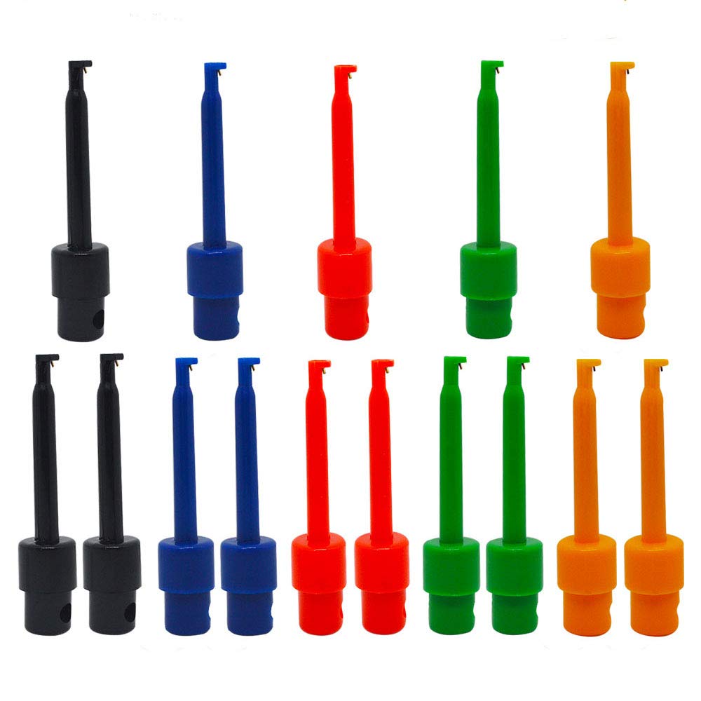 senvenelec 15pcs Multimeter Wire Lead Test Hook Clip Electronic Mini Test Probe Set, Red × 3 Blue × 3 Black × 3 Yellow × 3 Green × 3 for Repair Tool, Probe Grabber, ic Hook Testing Clip